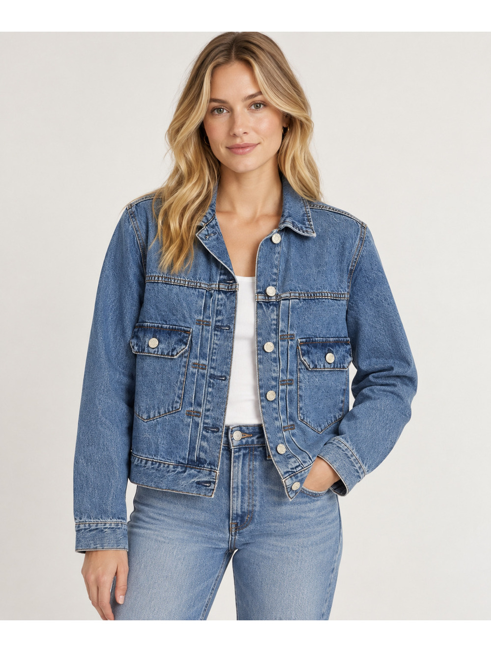 AT New York Denim Jacket Medium NWT Blue Utility Trucker Jean Jacket M
